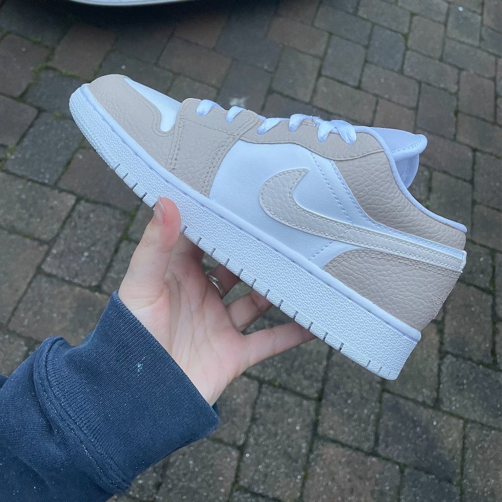 Custom beige Jordan lows, neutral beige